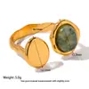 Anillo Abierto de Acero Inoxidable con Flor y Mariposa de Piedra Natural Transfronterizo Bañado en Oro de 18K Resistente al Agua Vintage Joyería de Alta Gama para Mujer