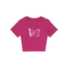 Camiseta de Verão Novo Estilo Gola Redonda Manga Curta para Mulheres, Design Americano de Nicho Borboleta, Top Moderno Slim-Fit para Mulheres