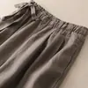 Pantalones de Pierna Ancha Cortos de Algodón Puro para Mujer, Verano, Algodón y Lino, Delgados, Cintura Alta, Cordones Laterales, Vintage, Artísticos, Holgados, Casuales