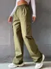 Pantalones casuales de trabajo para mujer, de venta caliente transfronteriza, nuevos para el verano, de cintura alta, pierna ancha, corte recto, transpirables, estilo deportivo retro americano.