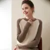 Nuevo Suéter de Cachemir con Bloques de Color y Punto de Aguja para Mujer Suéter de Cachemir Holgado con Cuello Redondo y Mangas Raglán Suéter Base Venta al por Mayor