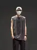 Camiseta sin mangas desgastada lavada de 230 g con logo estampado de algodón puro, hombros descubiertos, chaleco holgado, camiseta retro oversize europea y americana