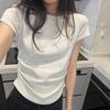 Camiseta Corta de Manga Corta de Algodón Puro, Moderna, para Mujer Petite, Primavera/Verano 2026, Top con Diseño Plisado que Ceñe la Cintura