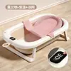 Tina de Baño para Bebé con Sensor de Temperatura Uso en Casa Plegable Antideslizante Tina de Baño para Bebé Puede Sentarse y Acostarse Tina de Baño Ampliada para Niños