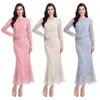 Elegante Conjunto de Vestido de Renda de Celebridade para Mulheres Cardigã de Manga Longa Saia Cauda de Peixe Roupa de Noite Transfronteiriça para Mulheres