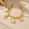 Moda Transfronteriza Nuevo Estilo Playa Oceánica Cadena de Estrella de Mar y Caracola Chapada en Oro Pulsera con Colgante de Concha de Acero Inoxidable de Color Contrastante