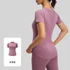 Camiseta deportiva de verano para mujer, manga corta, de malla color durazno con retazos, alta elasticidad, secado rápido, adelgazante, entallada a la cintura, transpirable, para fitness