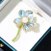 Broche de estilo pastoral chino para mujer, elegante broche con forma de planta que gotea aceite, flor de loto rosa y azul, ramillete de perlas naturales