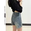 Shorts de Mezclilla Retro para Mujer Verano Nuevo Elástico Americano Sexy Pequeño Figura Pera Línea A Shorts Cortos Calientes