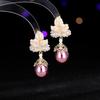 Pendientes de estilo retro de corte de alta calidad para vestido de banquete con circonita de alta calidad, pendientes colgantes de perla en forma de hoja de arce