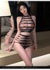 Lingerie Divertida Tecida Dourada Transparente Rasgável Jacquard em Renda Vazada Rede de Pesca Justa Não Cai Pijama Sexy