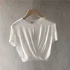 Camiseta Casual Esportiva Soltinha Nova Nó Estilo Coreano Verão Feminina Fitness Manga Curta Top Afinando a Cintura Tendência
