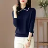 Suéter de punto minimalista estilo coreano con cuello de solapa para mujer, principios de otoño 2026, de alta gama, versátil y elegante para atuendos de trabajo