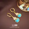 Novos Brincos de Cabacinha Turquesa Microincrustada Estilo Chinês, Estilo Nacional Retrô de Nicho, Brincos de Alta Qualidade, Brincos Exquisitos e Modernos para Mulheres