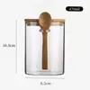 Tarro de Té Transparente de Vidrio de Borosilicato Alto Tarro Sellado para el Hogar con Cuchara Cocina Almacenamiento de Granos Frutas Secas Mixtas
