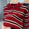 Suéter de Tricô com Gola Listrada Color Block para Homens, Versátil Tendência Novo Estilo, Design Casual Moda Preguiçosa com Botões, Mangas Longas