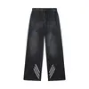 Jeans Retro de Estilo Americano con Tres Rayas Marca de Moda Diseño Moderno Sueltos Rectos Casuales Jeans Scimitar para Hombres y Mujeres