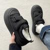 Novos Sapatos de Algodão Pelúcia 2025 Inverno Original Nicho Forrados com Lã Sola Grossa Velcro Sapatos Brancos para Mulheres
