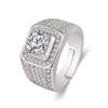 Anillo Ajustable para Hombre de Moissanita de Imitación, Anillo Ajustable de Diamante Completo de Negocios de Alta Gama, Anillo de Boda de Moda Estilo Empresarial al Por Mayor