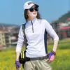 Roupas de Secagem Rápida para Uso Externo Femininas Camisetas de Manga Longa Tops Esportivos Absorventes de Suor Respiráveis Visual Emagrecedor Corrida Caminhada Finas Roupas de Secagem Rápida