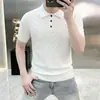 Camisa Polo de Punto de Manga Corta para Hombre Rayada con Media Cremallera Estilo Old Money Seda Helada Verano Venta al por Mayor de Fábrica Transfronteriza