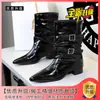 Botas de bico fino, salto grosso, perna larga, novo estilo outono/inverno, tornozeleiras plissadas, salto bloco, estilo europeu e americano feminino, modernas, botas de motociclista