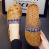 Pantuflas de lino para verano, para el hogar, transpirables, tejidas con esterilla de paja de ratán, suela gruesa, para hombre y mujer, primavera y otoño, pantuflas europeas para interior, venta al por mayor
