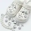 Charms para sapato Croc DIY corrente de pulseira de flor de pérola tridimensional flor de sapato estilo balé removível acessório de sapato decoração