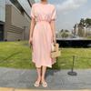 Verano 2026 Nuevo Estilo Coreano Corte Holgado Cubriendo Imperfecciones Adelgazante Fresco Color Sólido Vestido Largo Casual Vestido de Cintura Acampanada para Mujer Venta al por Mayor