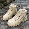 Comércio Exterior Novos Sapatos de Algodão com Cadarço de Couro de Cano Alto para Mulheres Inverno Forrados com Lã Estilo Coreano Estudante Quentes com Solado Grosso Botas Amazon