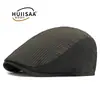 Gorra de tela fina para hombre Primavera y Verano, Gorra de visera a rayas transpirable de secado rápido, Boina retro británica, Gorra de visera para mujer