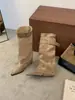 [] Botas altas de tacón de cuña de punta retro francesa de dos vías para mujer, botas de caña alta para otoño e invierno, botas largas para pierna de pantalón