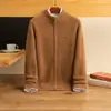 Estilo Nuevo Otoño e Invierno Oveja 100% Terciopelo Puro Suéter para Hombre Cuello Alto Medio Cremallera Engrosada Casual Suéter de Punto Chaqueta Cárdigan
