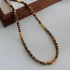 Collar de Cuentas de Arroz Ámbar Maillard con Piedra Ojo de Tigre Moda Otoño e Invierno Elegante Diseño Único Cadena para Suéter