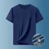 Camiseta Casual Masculina Personalizada para Comércio Exterior Transfronteiriço, Cor Sólida, Respirável, Fresca, Seda de Gelo, Secagem Rápida, Diária, com Mesh, Manga Curta e Gola Redonda
