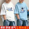 Blusa com estampa de desenho animado para crianças, base de algodão puro solta e respirável, camiseta de manga curta de verão para meninos, estilo coreano, estilosa