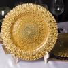 Plato de cristal estilo europeo para hotel, vajilla de banquete, sala de muestras, hogar, baño dorado, base de pavo real, fabricantes, venta al por mayor