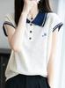 Playera de Solapa Bordada de Manga Corta para Mujer Verano 2025 Nueva Camiseta Básica Color Contrastante Estilo Extranjero Reductor de Edad Top de Punto para Mujer