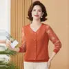 Nueva moda de otoño para madres de mediana edad: camiseta holgada, top de punto de gasa de manga larga para mujeres de mediana edad y mayores