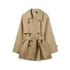 Gabardina Caqui para Mujer, Otoño 2026 Nuevo Estilo Británico Cruzado Ajustado de Longitud Media para Mujeres Petites