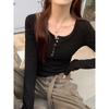 Camiseta Sexy Interior de Algodón Puro de Fondo Alto con Hombro Derecho Descubierto de Manga Larga para Mujer 2024 Nueva Camiseta Básica de Otoño Top Corto
