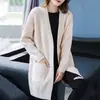 Suéter de Primavera y Otoño Nuevo Estilo Cárdigan Tejido para Mujer, Versátil de Manga Larga Holgado Simple Abrigo Estilo Coreano Cuello en V de Longitud Media