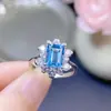 Novo Anel Aberto para Mulheres com Topázio Azul Natural e Pedras Preciosas Coloridas, Vendido por Celebridades da Internet em Transmissão Ao Vivo, Pedra Principal 6x8mm
