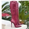 Botas de Moda Europeas y Americanas Transfronterizas, Botas Altas de Puntera Puntiaguda con Cremallera Lateral para Mujer, Botas de Tacón Alto de Talla Grande para Exportación