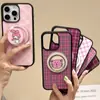 Funda Rosa a Cuadros para Teléfono Móvil Apple 15 1712 Adecuada para iPhone 16 Soporte Magnético de Dibujos Animados 18Promax Femenina 13