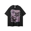 Camiseta básica de manga larga con estampado de dibujos animados retro japoneses para hombre y mujer, estilo hip-hop, industria pesada lavada antigua, tipo jersey largo