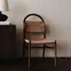 Silla de Comedor Vivian de la Edad Media Francesa Silla de Madera Maciza Tejida con Cuerda Silla Casual de Maquillaje con Respaldo Tejido Vintage para Sala de Estar Hogar