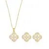 Aretes y Collar Set de Cobre Perla Brillante Lleno de Circonio Trébol de Cuatro Hojas No se Desvanece para Mujer Joyería de Lujo Ligero de Alta Gama Transfronteriza