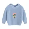 Suéter Personalizado para Bebês e Crianças Pequenas Classe A Malha 100% Algodão Meninas Gola Redonda Bordado Tulipa Multicor Manga Longa Top Transfronteiriço