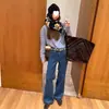 Em Estoque Vc Jeans Simples com Forro de Lã para o Dia a Dia Casual Versátil Calça de Corte Reto Azul